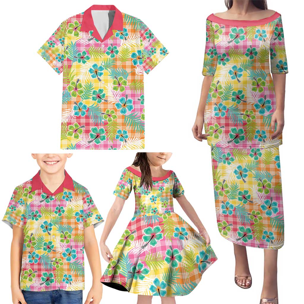 Hawaiian Palaka Family Matching Puletasi and Hawaiian Shirt Hibiscus Palm Leaf Pattern LT9 - Polynesian Pride