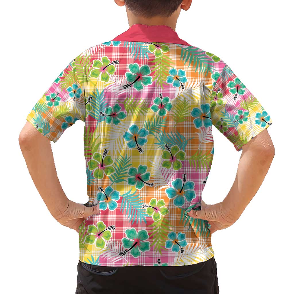 Hawaiian Palaka Family Matching Short Sleeve Bodycon Dress and Hawaiian Shirt Hibiscus Palm Leaf Pattern - Polynesian Pride