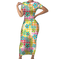 Hawaiian Palaka Family Matching Short Sleeve Bodycon Dress and Hawaiian Shirt Hibiscus Palm Leaf Pattern - Polynesian Pride
