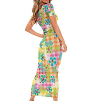 Hawaiian Palaka Family Matching Short Sleeve Bodycon Dress and Hawaiian Shirt Hibiscus Palm Leaf Pattern - Polynesian Pride