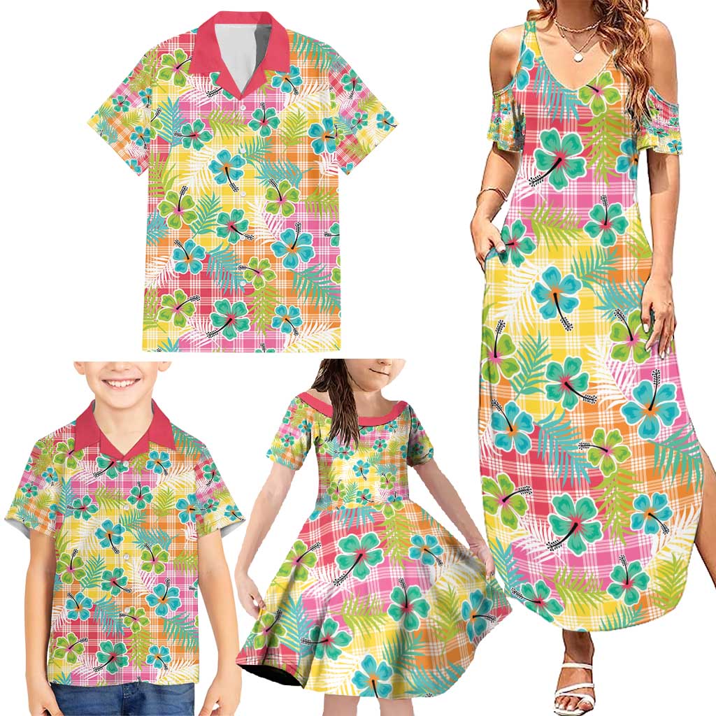 Hawaiian Palaka Family Matching Summer Maxi Dress and Hawaiian Shirt Hibiscus Palm Leaf Pattern LT9 - Polynesian Pride