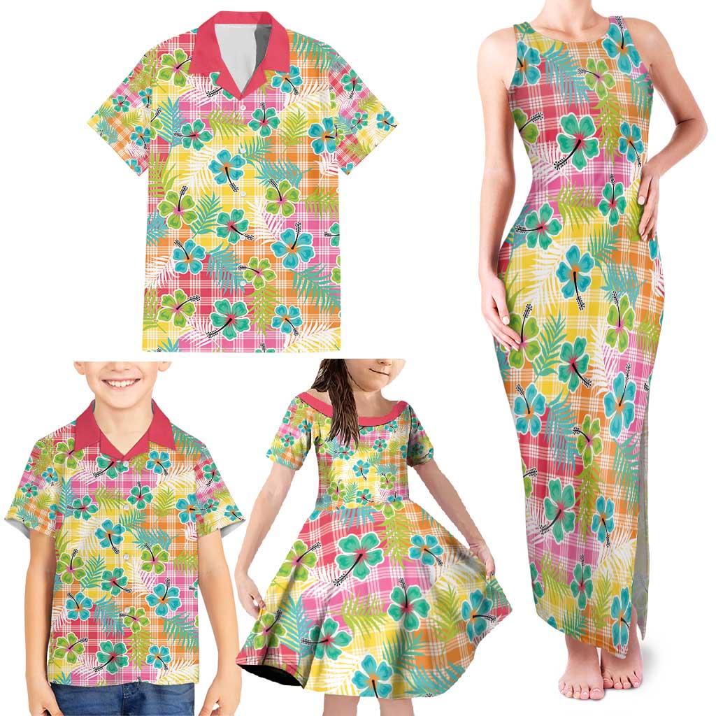 Hawaiian Palaka Family Matching Tank Maxi Dress and Hawaiian Shirt Hibiscus Palm Leaf Pattern LT9 - Polynesian Pride