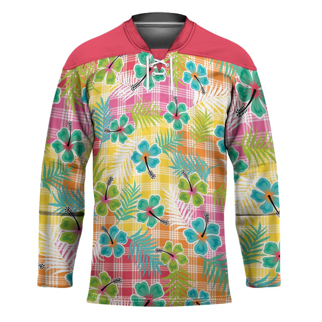 Hawaiian Palaka Hockey Jersey Hibiscus Palm Leaf Pattern - Polynesian Pride
