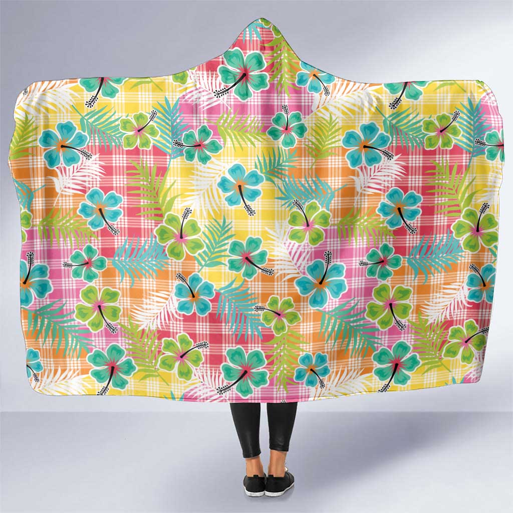 Hawaiian Palaka Hooded Blanket Hibiscus Palm Leaf Pattern LT9 One Size Yellow - Polynesian Pride