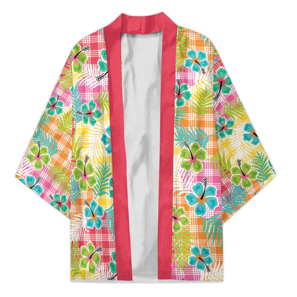 Hawaiian Palaka Kimono Hibiscus Palm Leaf Pattern LT9 Unisex Yellow - Polynesian Pride