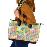 Hawaiian Palaka Leather Tote Bag Hibiscus Palm Leaf Pattern - Polynesian Pride