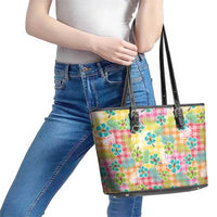 Hawaiian Palaka Leather Tote Bag Hibiscus Palm Leaf Pattern - Polynesian Pride