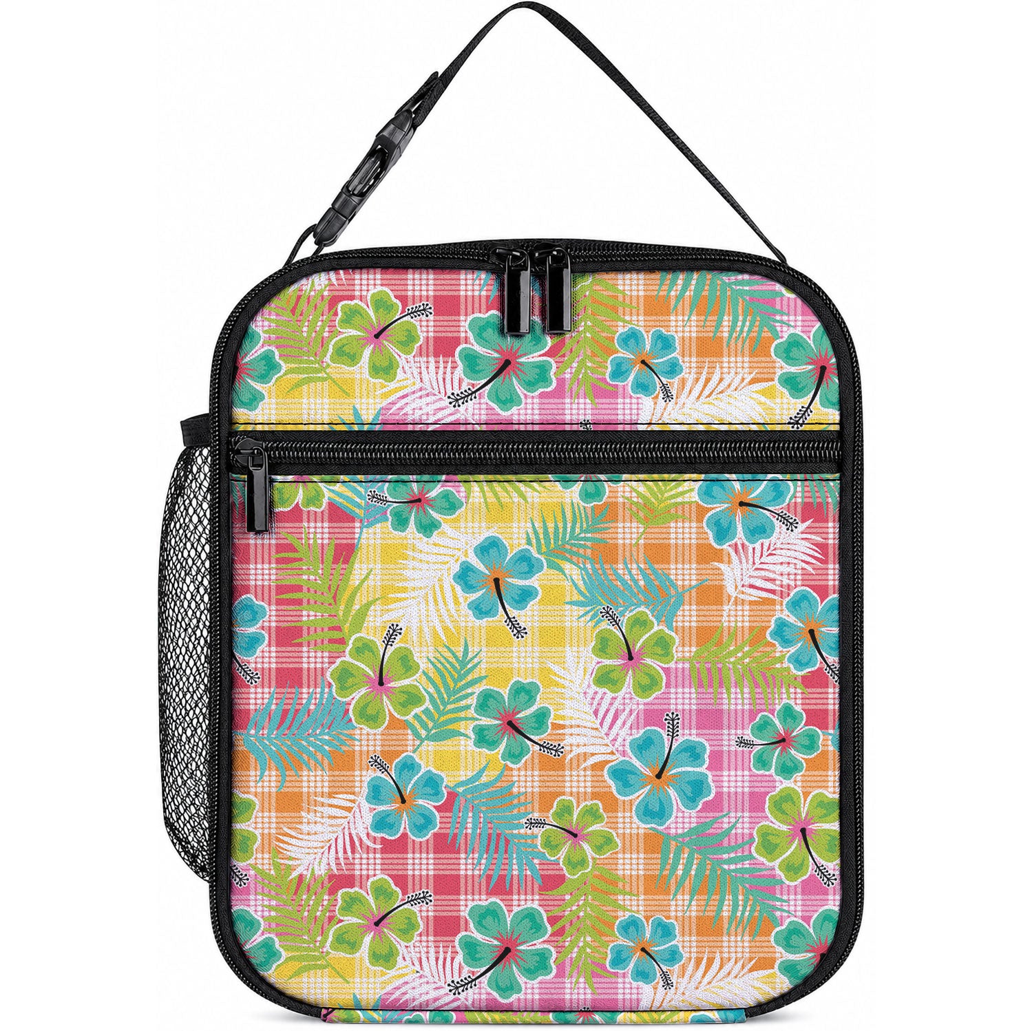Hawaiian Palaka Lunch Bag Hibiscus Palm Leaf Pattern LT9 10.2 × 8.3 × 4.3 inch Yellow - Polynesian Pride