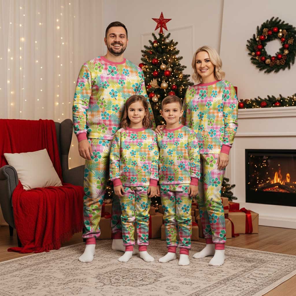 Hawaiian Palaka Christmas Pajama Set Hibiscus Palm Leaf Pattern - Polynesian Pride