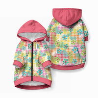 Hawaiian Palaka Pet Hoodie Hibiscus Palm Leaf Pattern LT9 Zip-up Yellow - Polynesian Pride