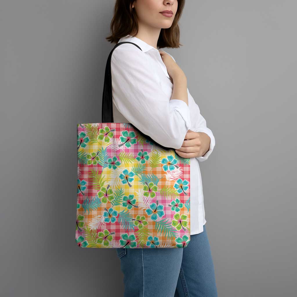 Hawaiian Palaka Tote Bag Hibiscus Palm Leaf Pattern - Polynesian Pride