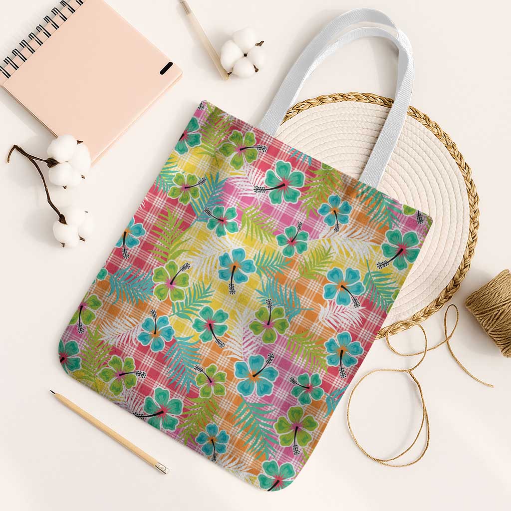 Hawaiian Palaka Tote Bag Hibiscus Palm Leaf Pattern - Polynesian Pride