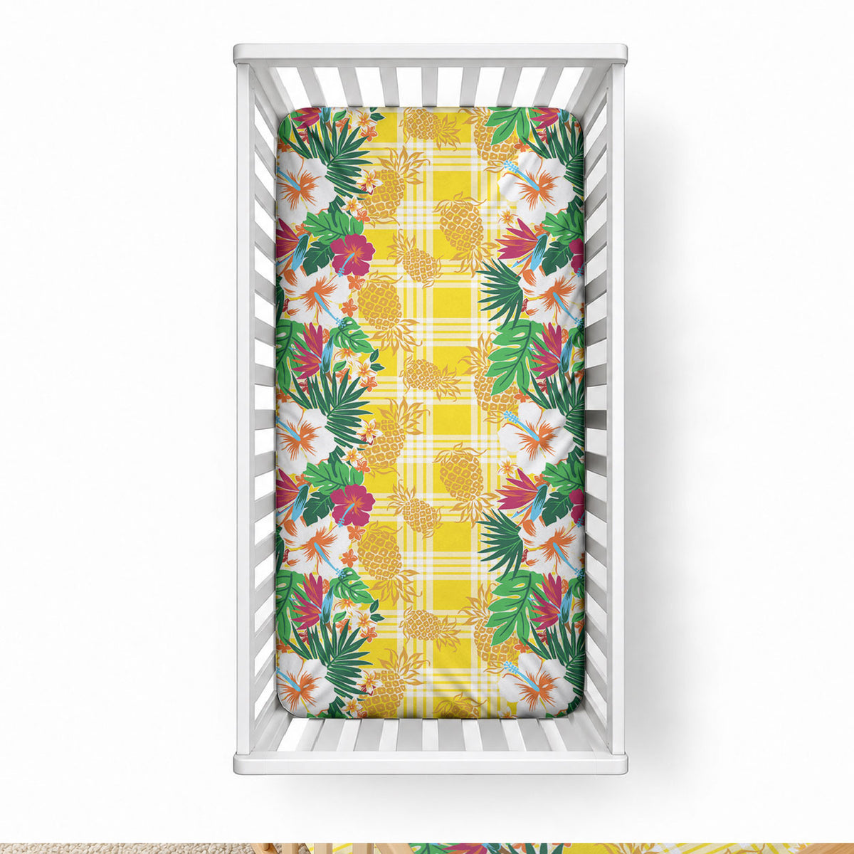 Hawaiian Palaka Baby Bed Cover Hibiscus Pineapple Lei LT9 28 × 52 in Yellow - Polynesian Pride