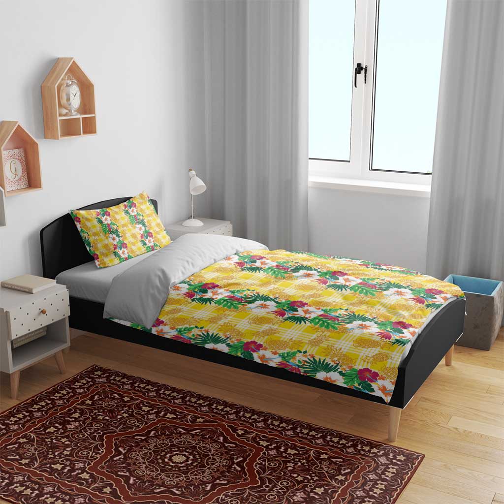 Hawaiian Palaka Bedding Set Hibiscus Pineapple Lei - Polynesian Pride