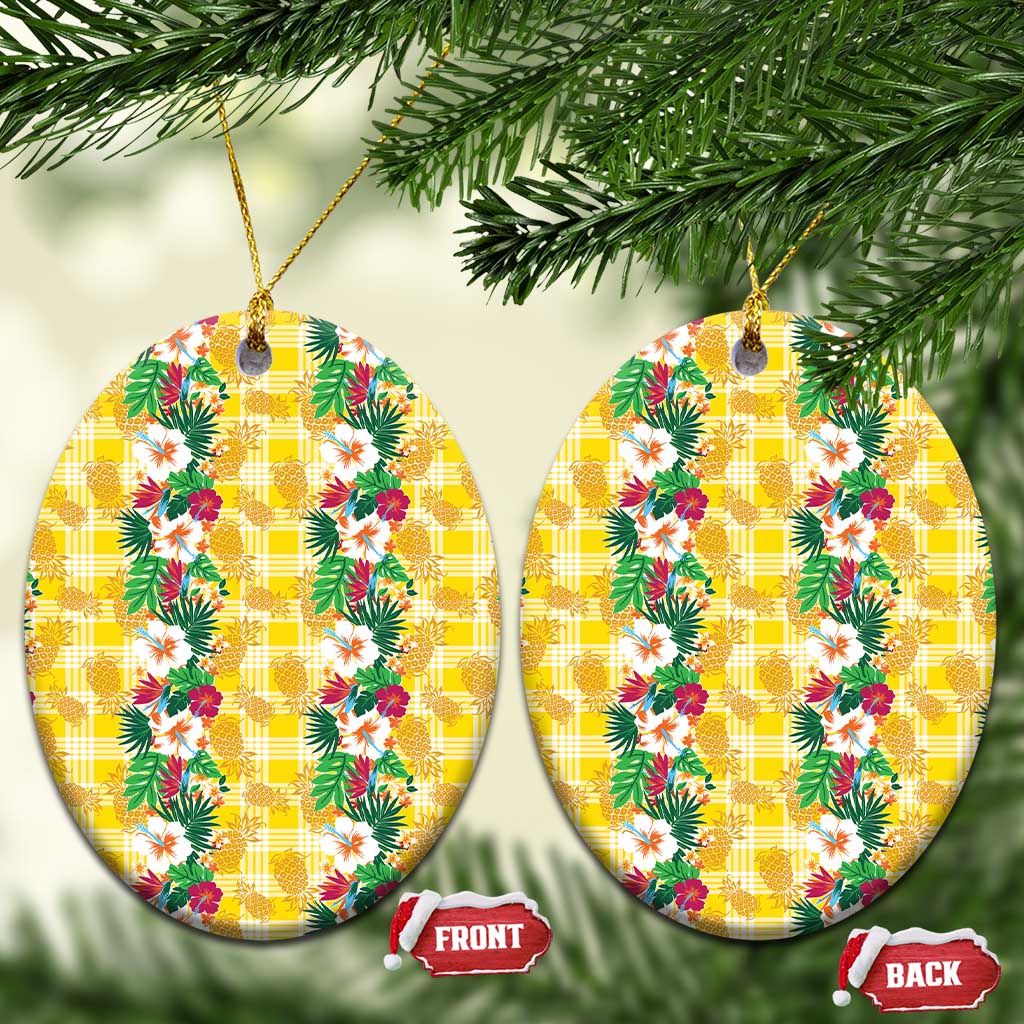 Hawaiian Palaka Ceramic Ornament Hibiscus Pineapple Lei - Polynesian Pride