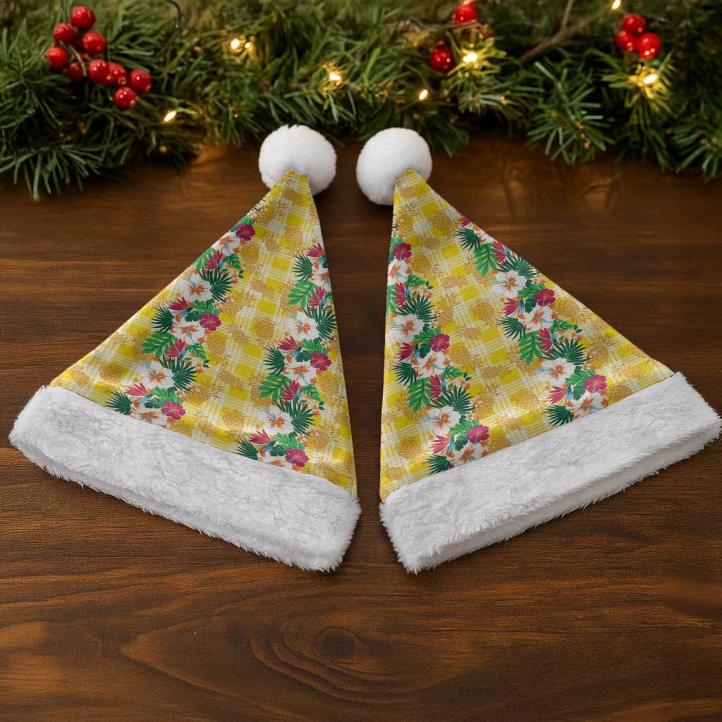 Hawaiian Palaka Christmas Santa Hat Hibiscus Pineapple Lei - Polynesian Pride