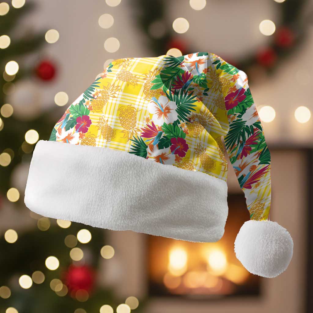Hawaiian Palaka Christmas Santa Hat Hibiscus Pineapple Lei - Polynesian Pride