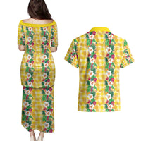 Hawaiian Palaka Couples Matching Puletasi and Hawaiian Shirt Hibiscus Pineapple Lei - Polynesian Pride
