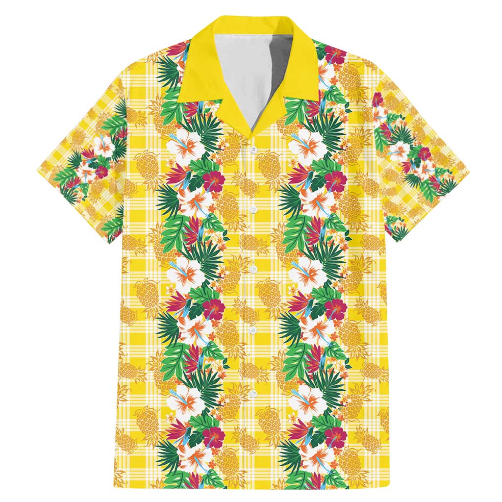 Hawaiian Palaka Family Matching Mermaid Dress and Hawaiian Shirt Hibiscus Pineapple Lei LT9 Dad's Shirt - Short Sleeve Yellow - Polynesian Pride