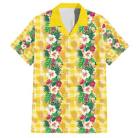 Hawaiian Palaka Family Matching Off The Shoulder Long Sleeve Dress and Hawaiian Shirt Hibiscus Pineapple Lei LT9 Dad's Shirt - Short Sleeve Yellow - Polynesian Pride