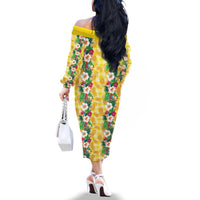 Hawaiian Palaka Family Matching Off The Shoulder Long Sleeve Dress and Hawaiian Shirt Hibiscus Pineapple Lei LT9 - Polynesian Pride