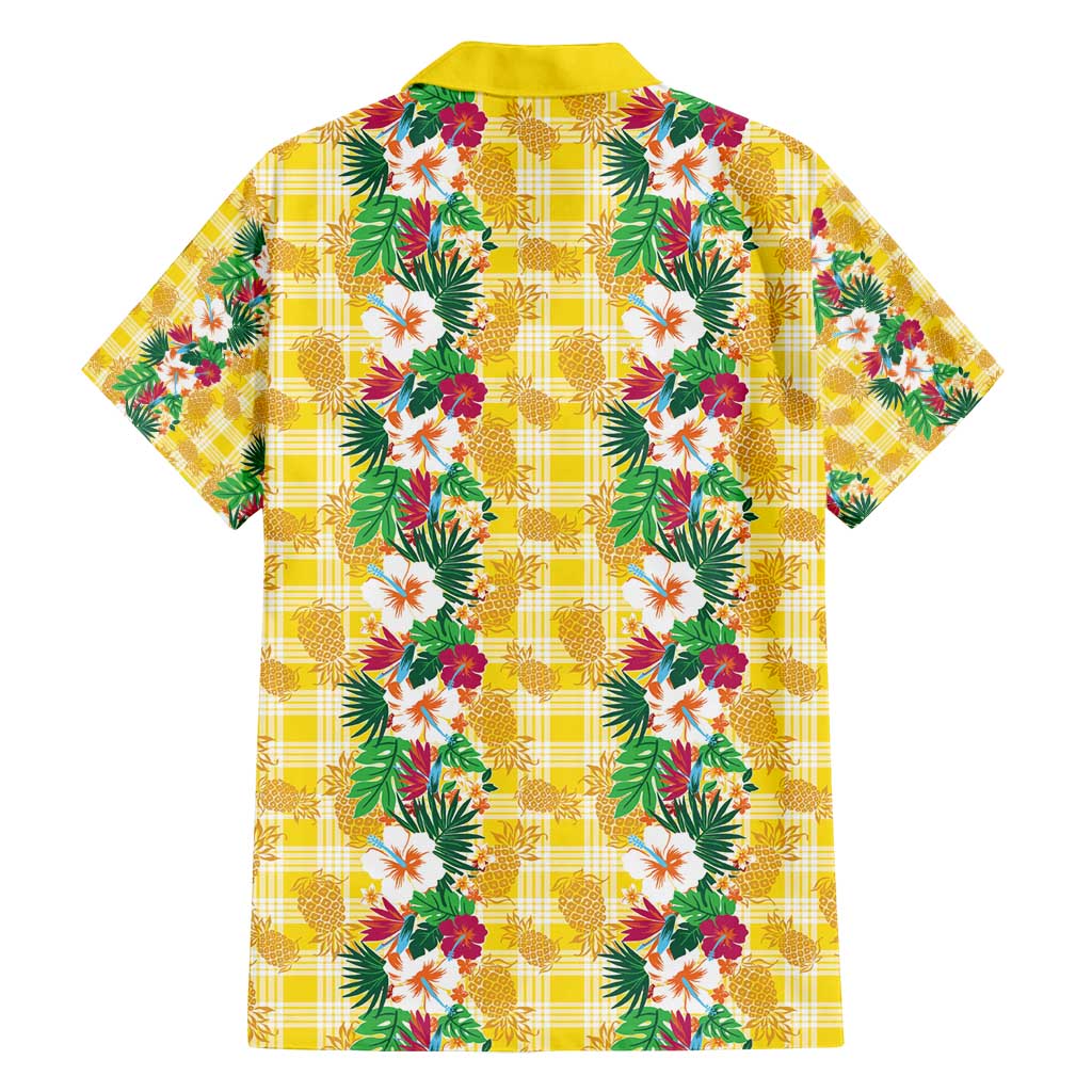 Hawaiian Palaka Family Matching Off Shoulder Short Dress and Hawaiian Shirt Hibiscus Pineapple Lei - Polynesian Pride