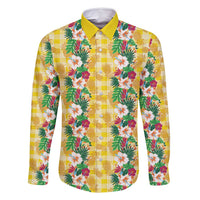Hawaiian Palaka Family Matching Off Shoulder Short Dress and Hawaiian Shirt Hibiscus Pineapple Lei - Polynesian Pride