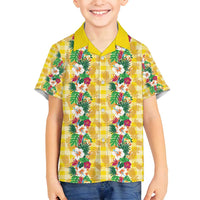 Hawaiian Palaka Family Matching Off Shoulder Short Dress and Hawaiian Shirt Hibiscus Pineapple Lei - Polynesian Pride