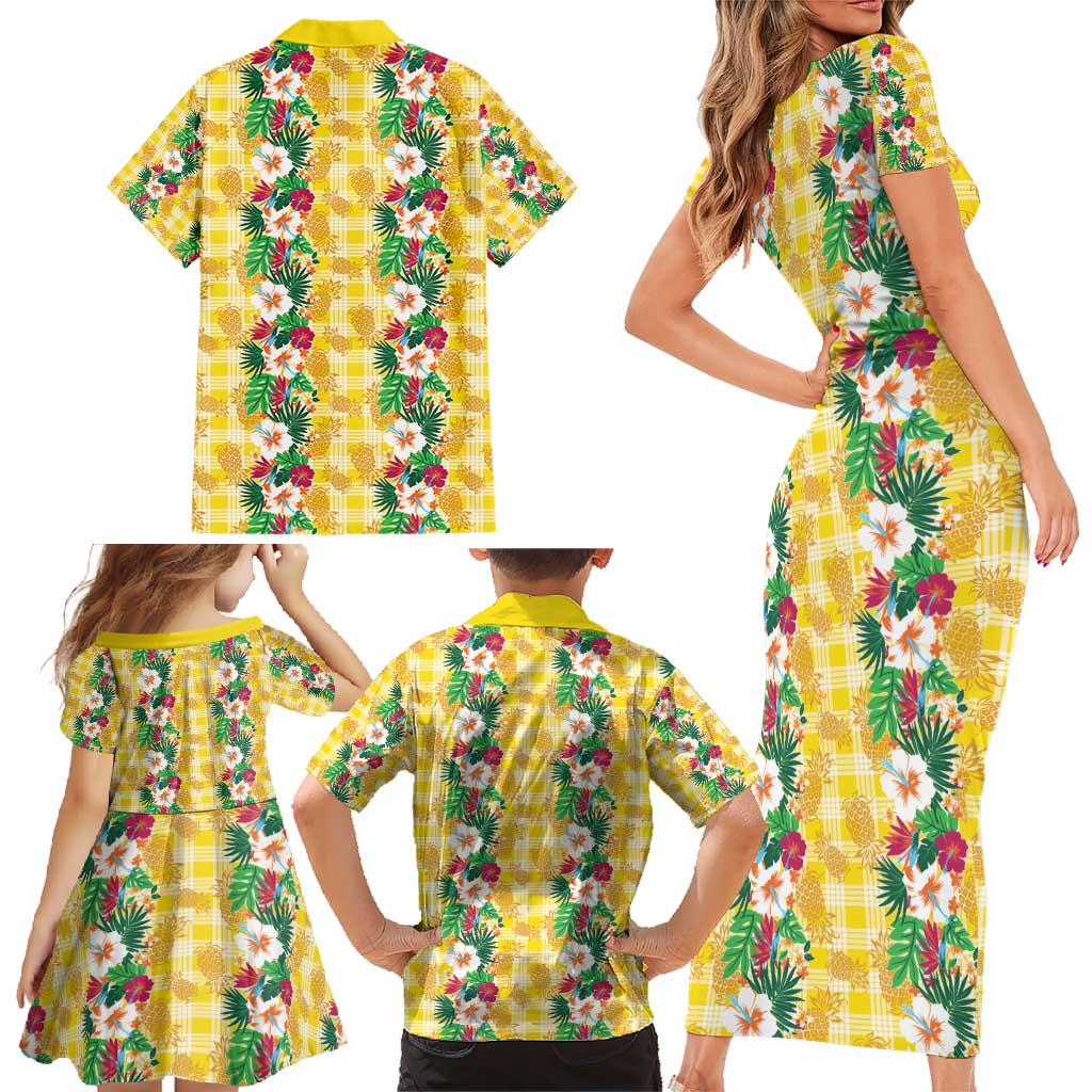 Hawaiian Palaka Family Matching Short Sleeve Bodycon Dress and Hawaiian Shirt Hibiscus Pineapple Lei LT9 - Polynesian Pride
