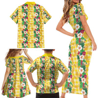 Hawaiian Palaka Family Matching Short Sleeve Bodycon Dress and Hawaiian Shirt Hibiscus Pineapple Lei LT9 - Polynesian Pride