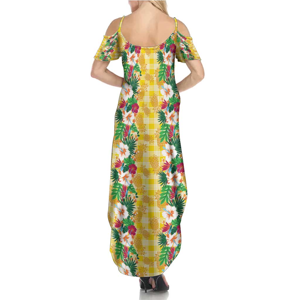 Hawaiian Palaka Family Matching Summer Maxi Dress and Hawaiian Shirt Hibiscus Pineapple Lei - Polynesian Pride