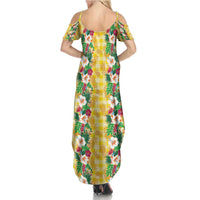 Hawaiian Palaka Family Matching Summer Maxi Dress and Hawaiian Shirt Hibiscus Pineapple Lei - Polynesian Pride