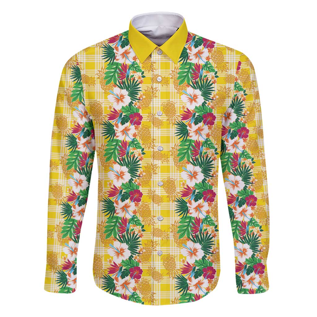 Hawaiian Palaka Family Matching Tank Maxi Dress and Hawaiian Shirt Hibiscus Pineapple Lei LT9 Dad's Shirt - Long Sleeve Yellow - Polynesian Pride