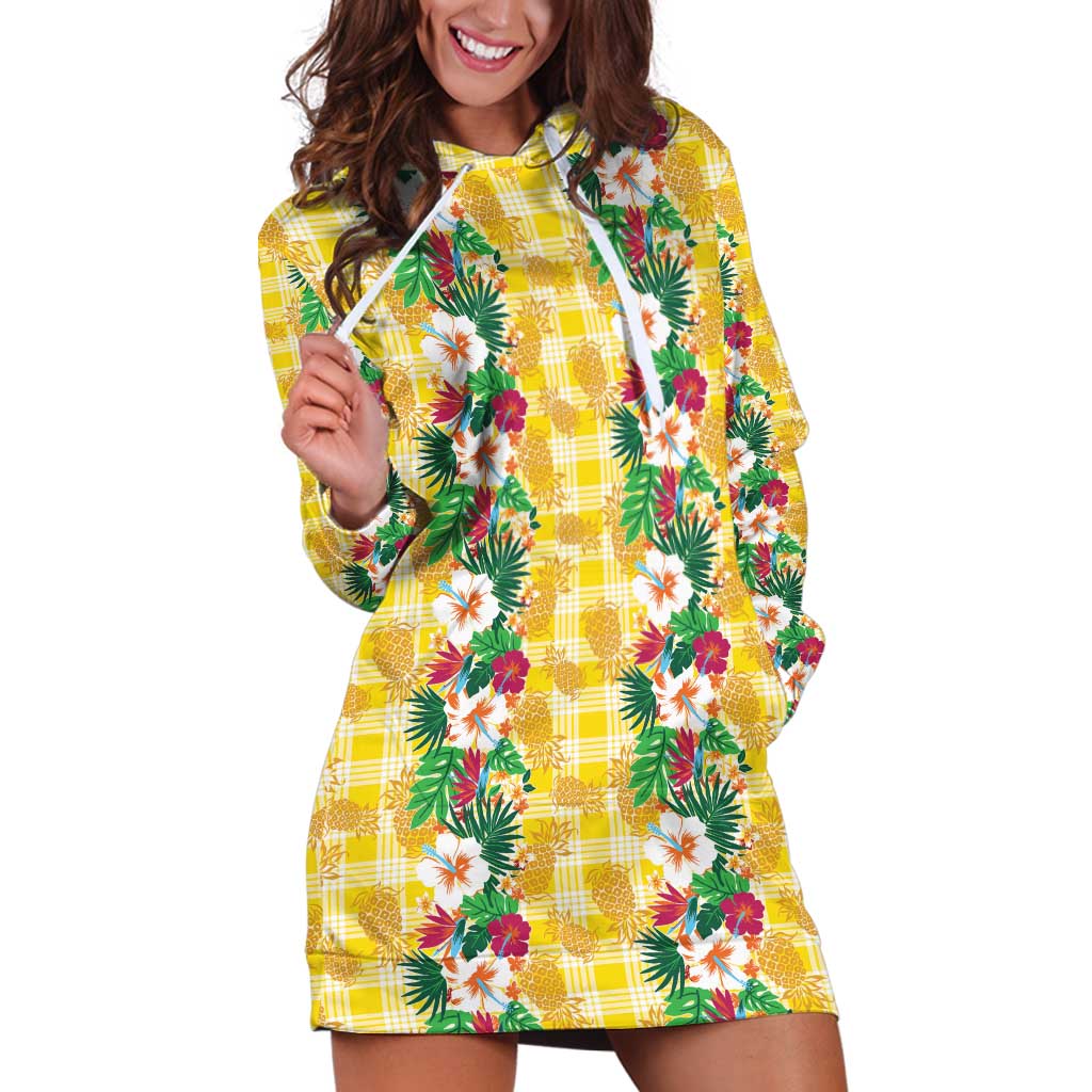 Hawaiian Palaka Hoodie Dress Hibiscus Pineapple Lei - Polynesian Pride