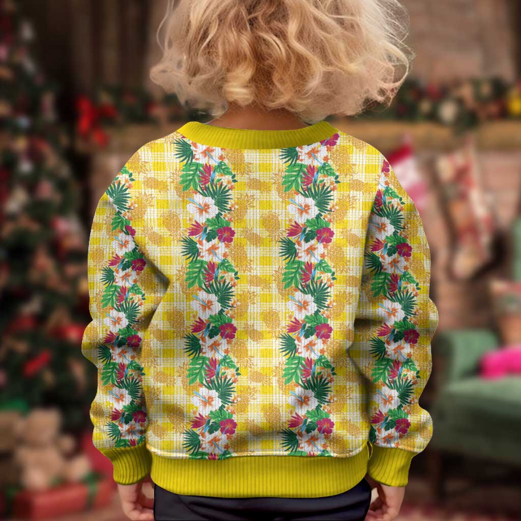 Hawaiian Palaka Kid Ugly Christmas Sweater Hibiscus Pineapple Lei - Polynesian Pride