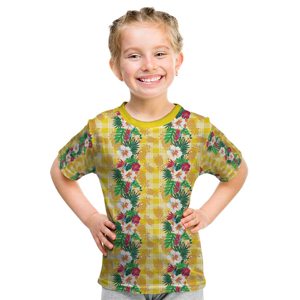 Hawaiian Palaka Kid T Shirt Hibiscus Pineapple Lei - Polynesian Pride