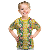 Hawaiian Palaka Kid T Shirt Hibiscus Pineapple Lei - Polynesian Pride
