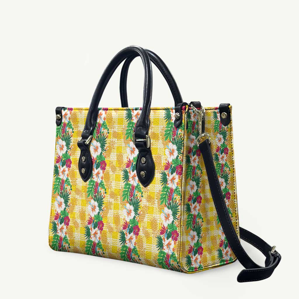 Hawaiian Palaka Leather Bag Hibiscus Pineapple Lei - Polynesian Pride