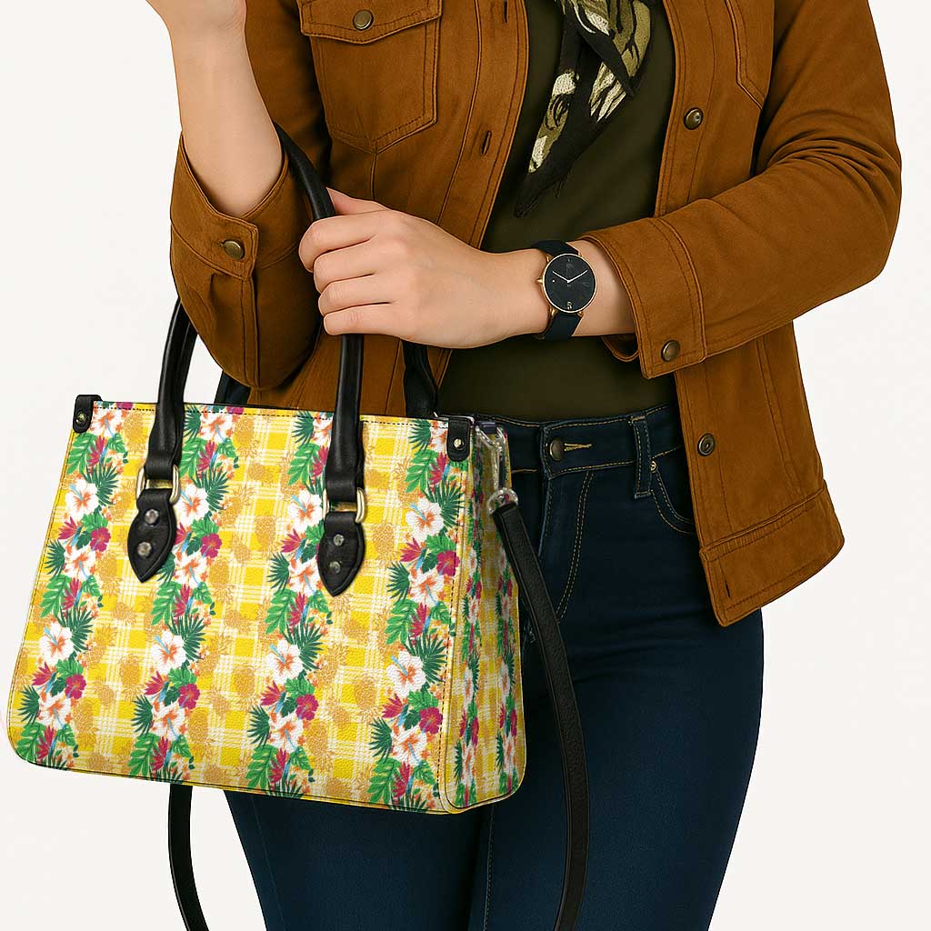 Hawaiian Palaka Leather Bag Hibiscus Pineapple Lei - Polynesian Pride