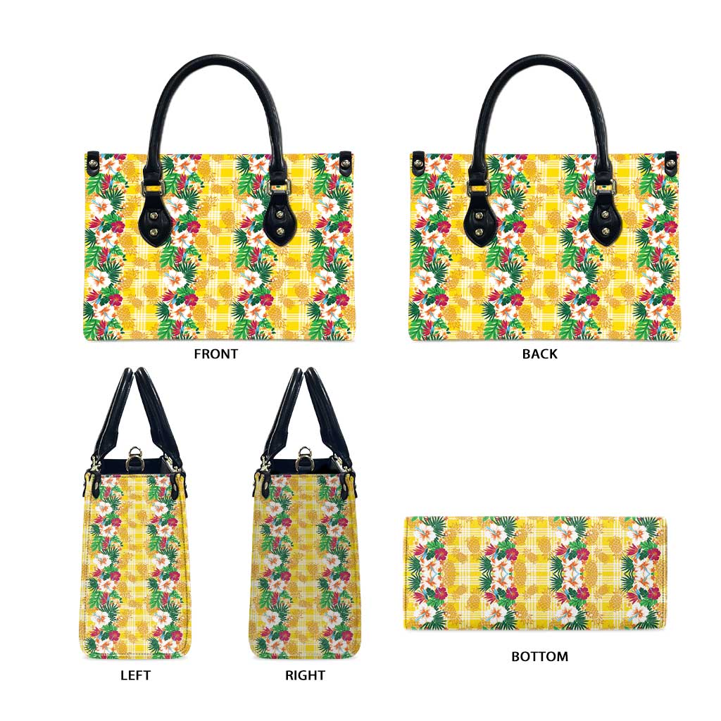 Hawaiian Palaka Leather Bag Hibiscus Pineapple Lei - Polynesian Pride