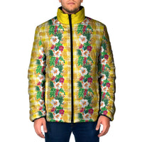 Hawaiian Palaka Padded Jacket Hibiscus Pineapple Lei LT9 Men Yellow - Polynesian Pride