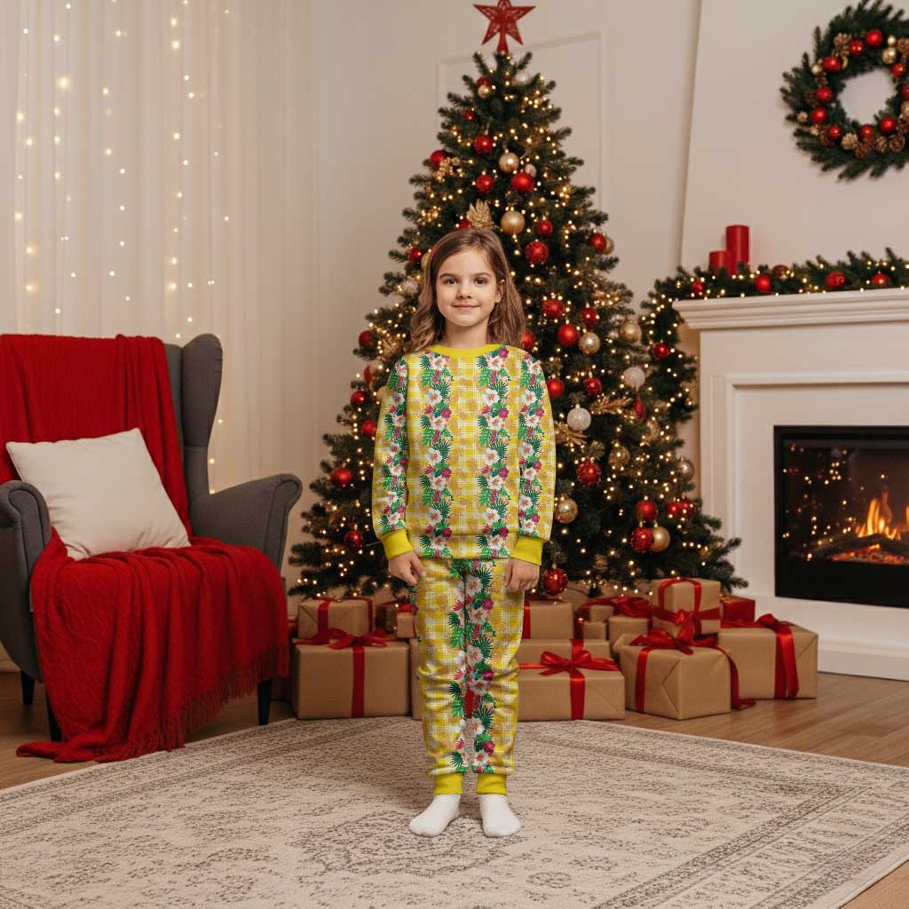 Hawaiian Palaka Christmas Pajama Set Hibiscus Pineapple Lei - Polynesian Pride
