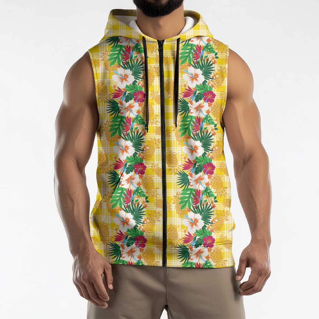 Hawaiian Palaka Sleeveless Zip Hoodie Hibiscus Pineapple Lei - Polynesian Pride