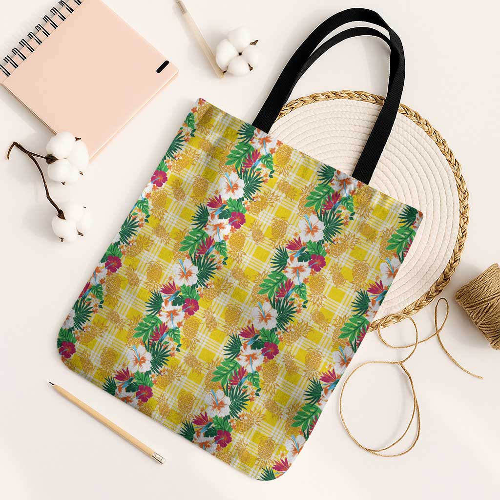 Hawaiian Palaka Tote Bag Hibiscus Pineapple Lei - Polynesian Pride