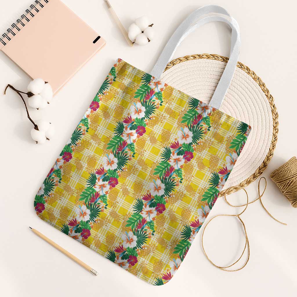 Hawaiian Palaka Tote Bag Hibiscus Pineapple Lei - Polynesian Pride