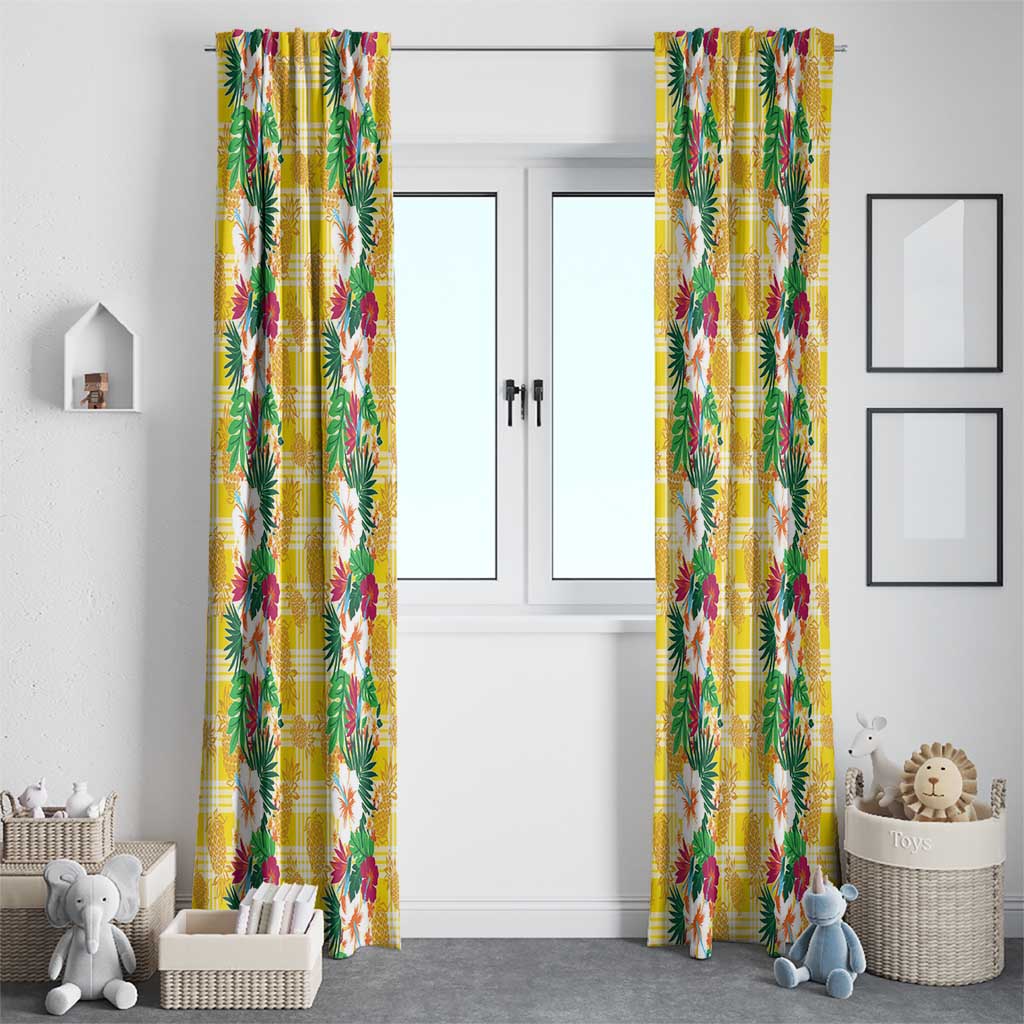 Hawaiian Palaka Window Curtain Hibiscus Pineapple Lei - Polynesian Pride