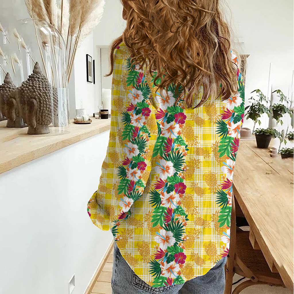 Hawaiian Palaka Women Casual Shirt Hibiscus Pineapple Lei - Polynesian Pride