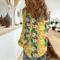 Hawaiian Palaka Women Casual Shirt Hibiscus Pineapple Lei - Polynesian Pride