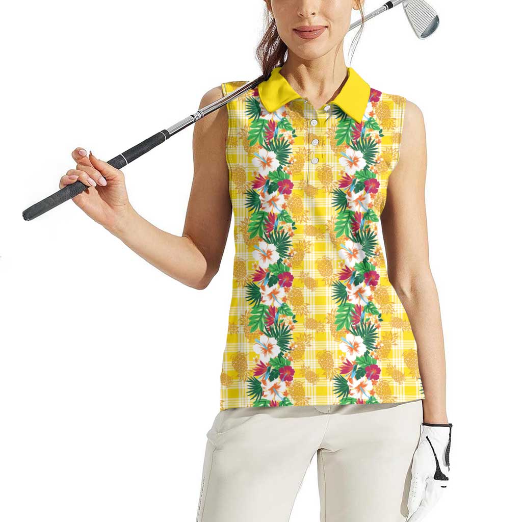 Hawaiian Palaka Women Sleeveless Polo Shirt Hibiscus Pineapple Lei - Polynesian Pride