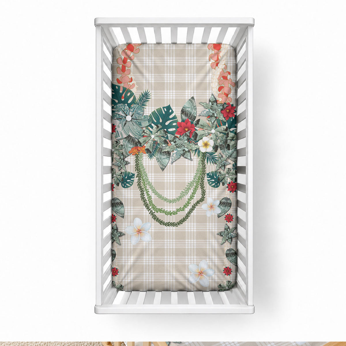 Brown Hawaiian Palaka Baby Bed Cover Kukui Nut Money Lei LT9 28 × 52 in Brown - Polynesian Pride